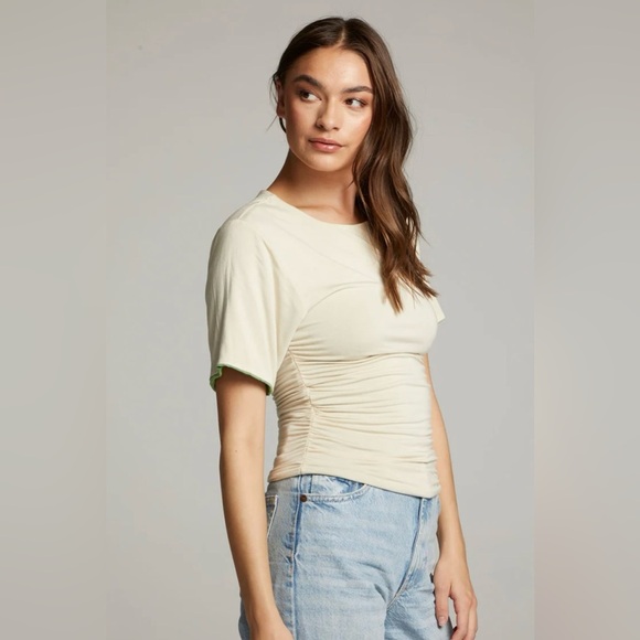 Chaser Sz S Ocala Whitecap Piquant REVERSIBLE Fitted Top REVERSES IVORY TO GREEN - Picture 2 of 16